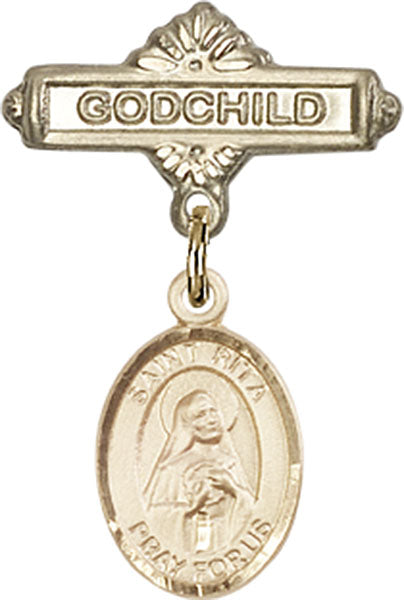 St. Rita of Cascia Charm and Godchild Badge Pin