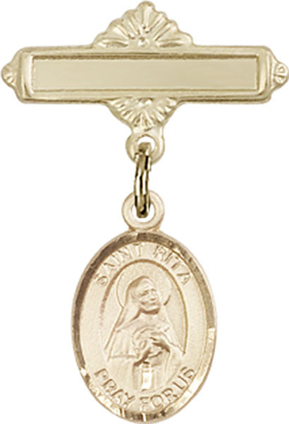 St. Rita of Cascia Charm and Polished Engravable Badge Pin