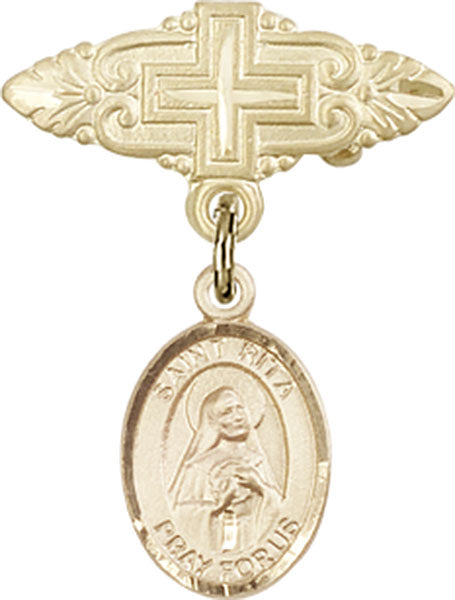 St. Rita of Cascia Charm and Badge Pin with Cross