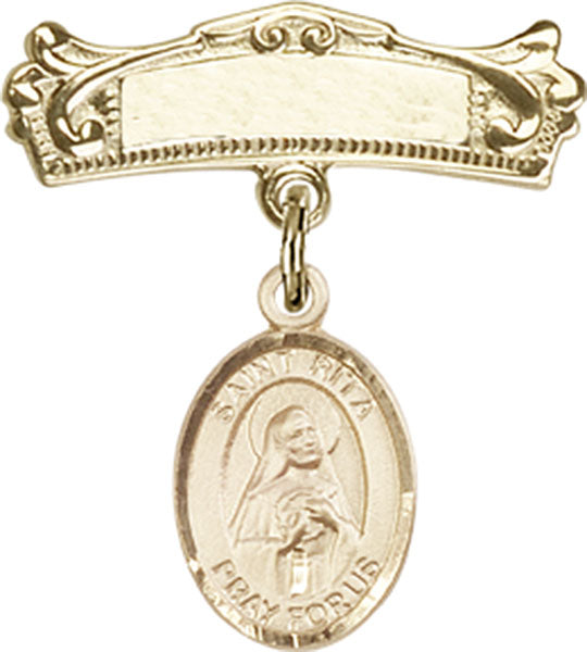 St. Rita of Cascia Charm and Arched Polished Engravable Badge Pin