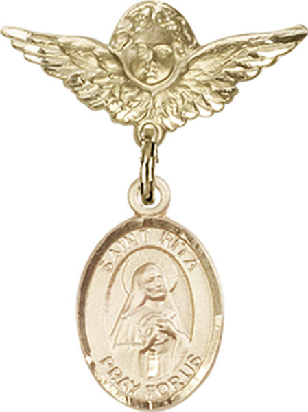 St. Rita of Cascia Charm and Angel with Smaller Wings Badge Pin
