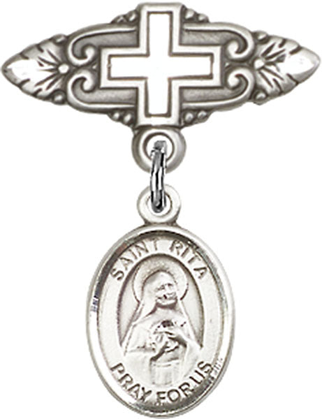 St. Rita of Cascia Charm and Badge Pin with Cross