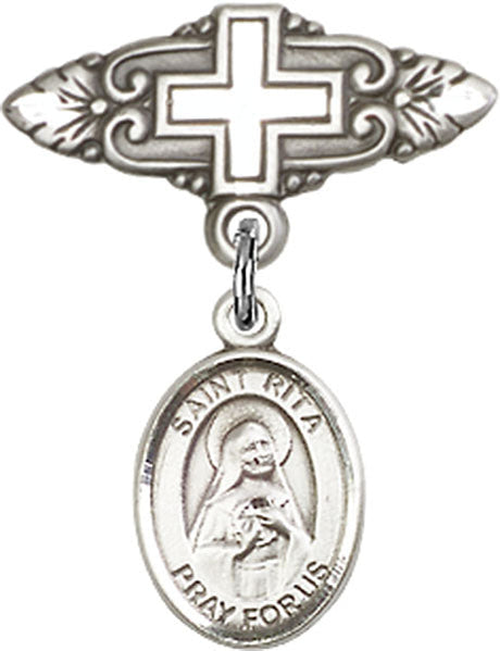 St. Rita of Cascia Charm and Badge Pin with Cross