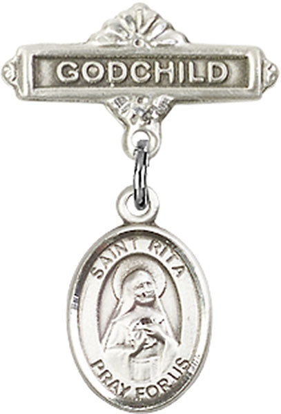 St. Rita of Cascia Charm and Godchild Badge Pin
