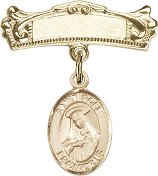 St. Rose of Lima Charm and Arched Polished Engravable Badge Pin