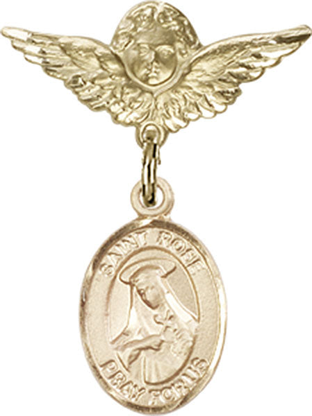 St. Rose of Lima Charm and Angel with Smaller Wings Badge Pin