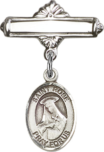 St. Rose of Lima Charm and Polished Engravable Badge Pin