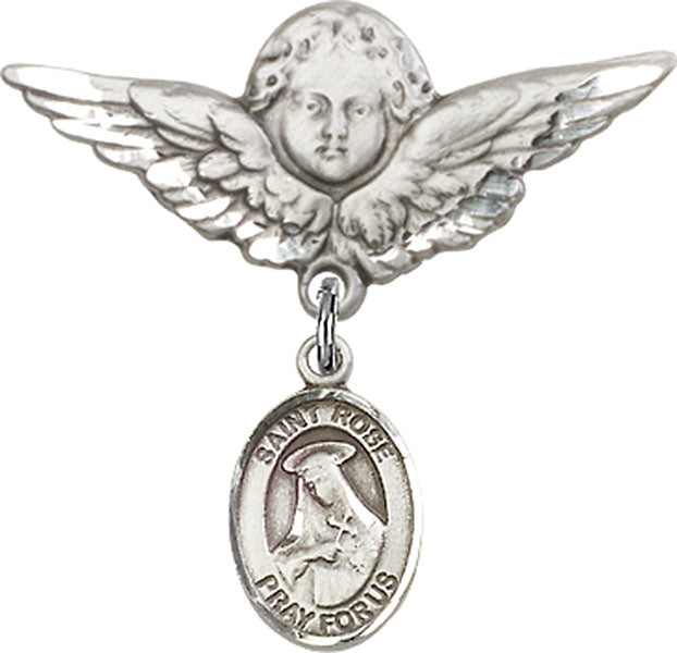 St. Rose of Lima Charm and Angel with Larger Wings Badge Pin