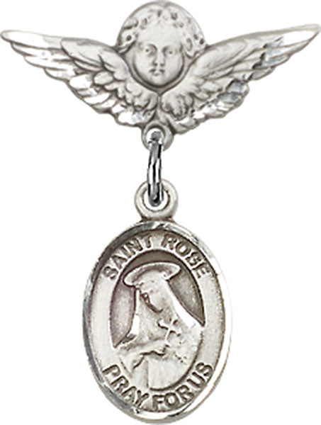 St. Rose of Lima Charm and Angel with Smaller Wings Badge Pin