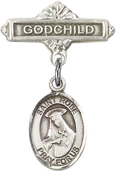 St. Rose of Lima Charm and Godchild Badge Pin