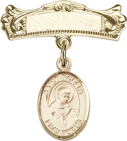 St. Robert Bellarmine Charm and Arched Polished Engravable Badge Pin