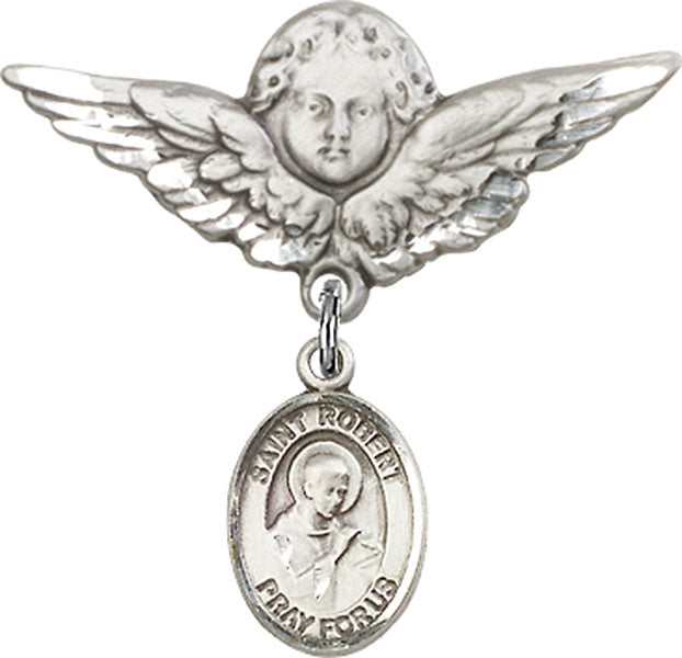 St. Robert Bellarmine Charm and Angel with Larger Wings Badge Pin