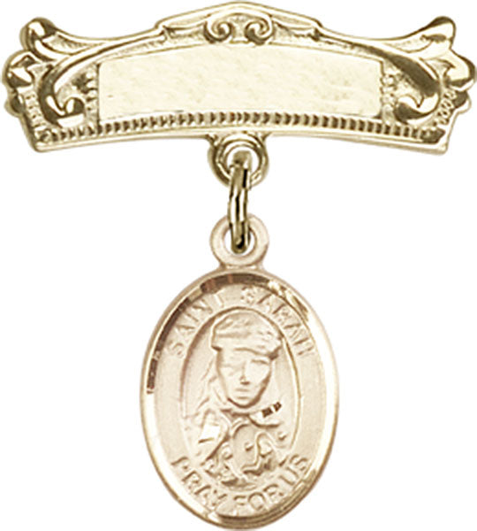 St. Sarah Charm and Arched Polished Engravable Badge Pin