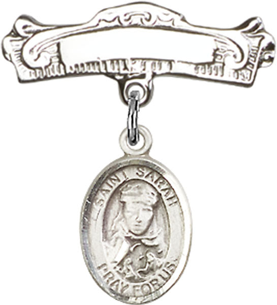 St. Sarah Charm and Arched Polished Engravable Badge Pin
