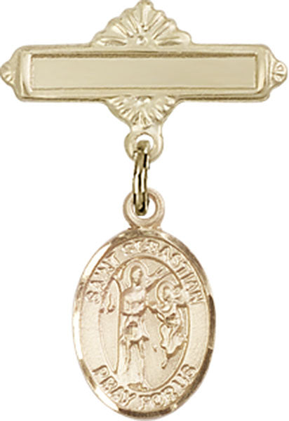 St. Sebastian Charm and Polished Engravable Badge Pin