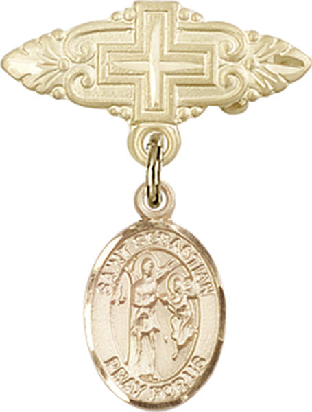 St. Sebastian Charm and Badge Pin with Cross