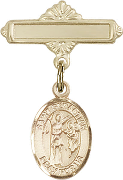 St. Sebastian Charm and Polished Engravable Badge Pin