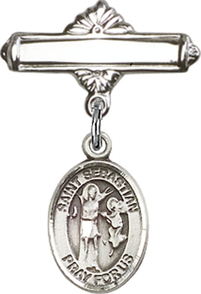 St. Sebastian Charm and Polished Engravable Badge Pin