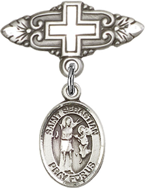 St. Sebastian Charm and Badge Pin with Cross