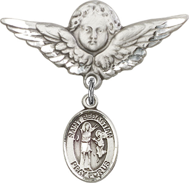 St. Sebastian Charm and Angel with Larger Wings Badge Pin