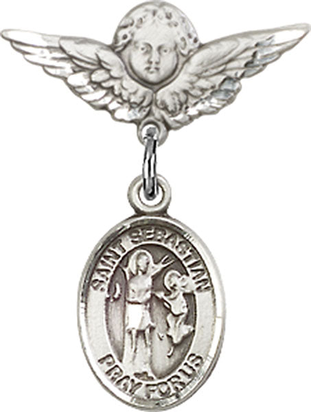 St. Sebastian Charm and Angel with Smaller Wings Badge Pin