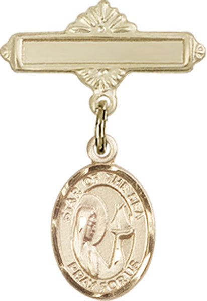 Our Lady Star of the Sea Charm and Polished Engravable Badge Pin