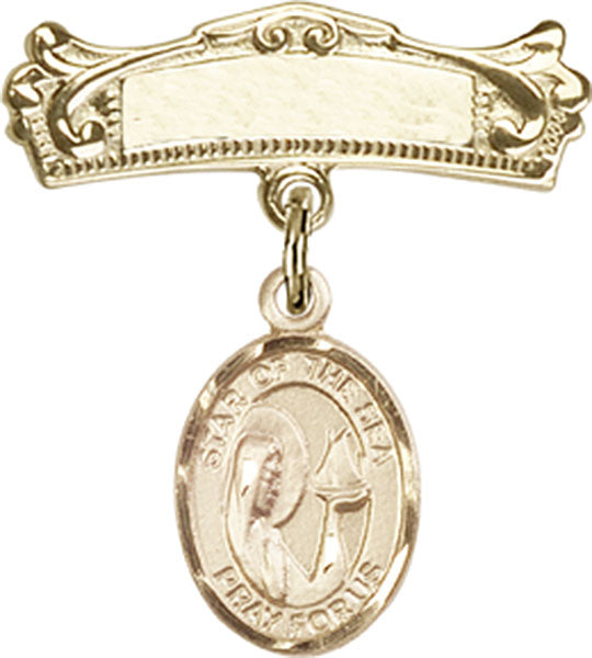 Our Lady Star of the Sea Charm and Arched Polished Engravable Badge Pin