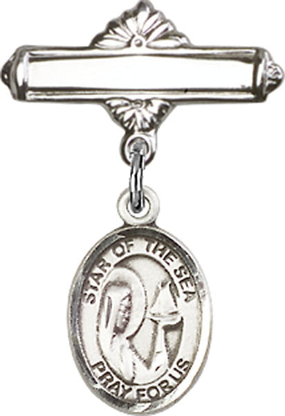 Our Lady Star of the Sea Charm and Polished Engravable Badge Pin