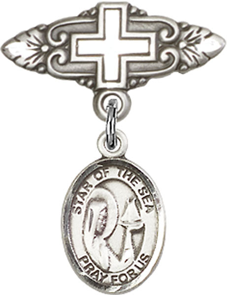 Our Lady Star of the Sea Charm and Badge Pin with Cross