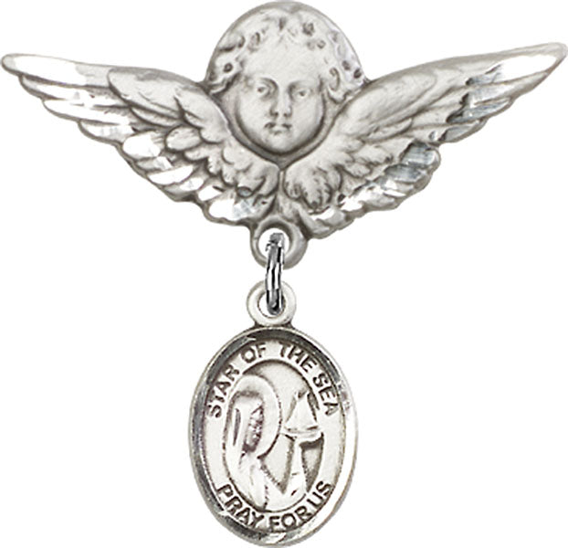 Our Lady Star of the Sea Charm and Angel with Larger Wings Badge Pin