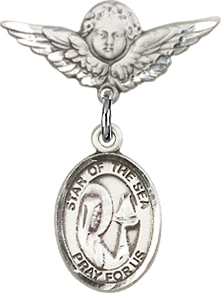 Our Lady Star of the Sea Charm and Angel with Smaller Wings Badge Pin