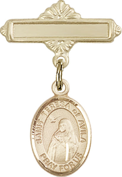 St. Teresa of Avila Charm and Polished Engravable Badge Pin
