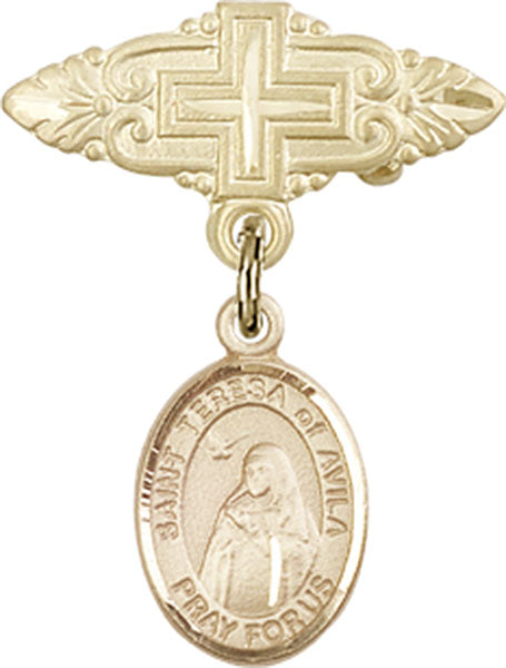 St. Teresa of Avila Charm and Badge Pin with Cross