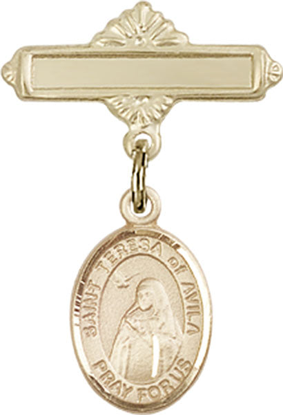 St. Teresa of Avila Charm and Polished Engravable Badge Pin