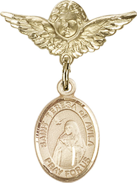 St. Teresa of Avila Charm and Angel with Smaller Wings Badge Pin