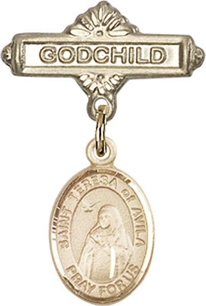 St. Teresa of Avila Charm and Godchild Badge Pin