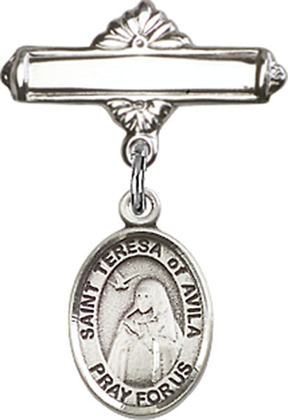 St. Teresa of Avila Charm and Polished Engravable Badge Pin