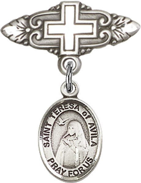 St. Teresa of Avila Charm and Badge Pin with Cross