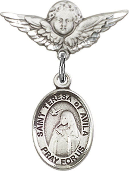 St. Teresa of Avila Charm and Angel with Smaller Wings Badge Pin
