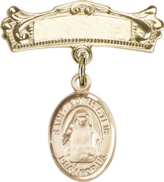 St. Edith Stein Charm and Arched Polished Engravable Badge Pin