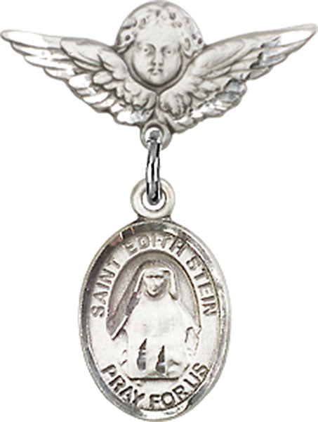 St. Edith Stein Charm and Angel with Smaller Wings Badge Pin