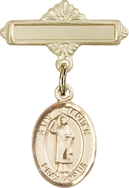 St. Stephen the Martyr Charm and Polished Engravable Badge Pin