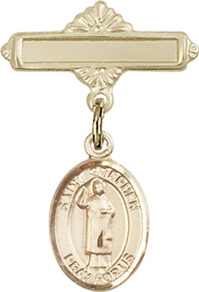 St. Stephen the Martyr Charm and Polished Engravable Badge Pin