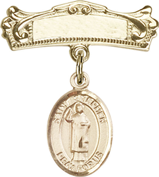 St. Stephen the Martyr Charm and Arched Polished Engravable Badge Pin