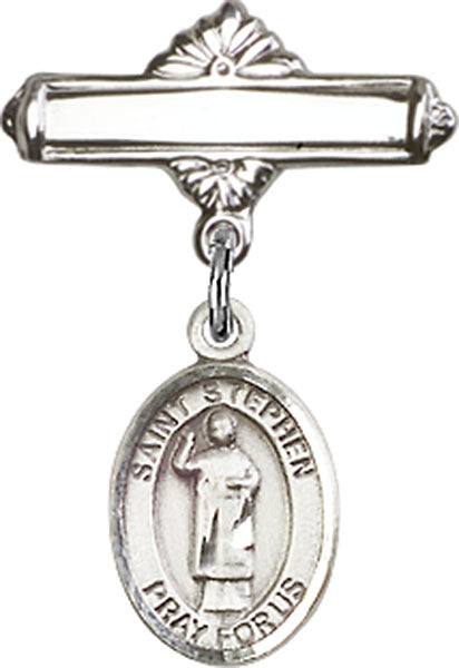 St. Stephen the Martyr Charm and Polished Engravable Badge Pin