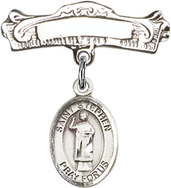 St. Stephen the Martyr Charm and Arched Polished Engravable Badge Pin
