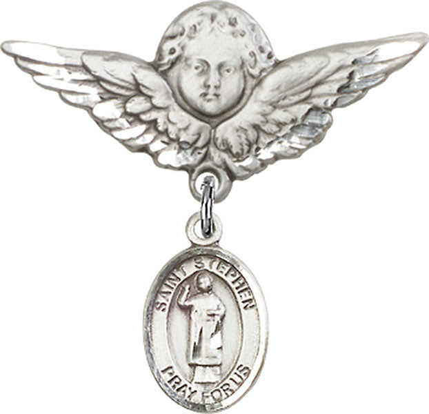 St. Stephen the Martyr Charm and Angel with Larger Wings Badge Pin