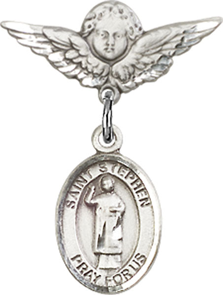 St. Stephen the Martyr Charm and Angel with Smaller Wings Badge Pin