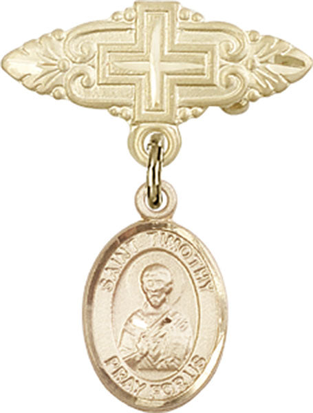 St. Timothy Charm and Badge Pin with Cross