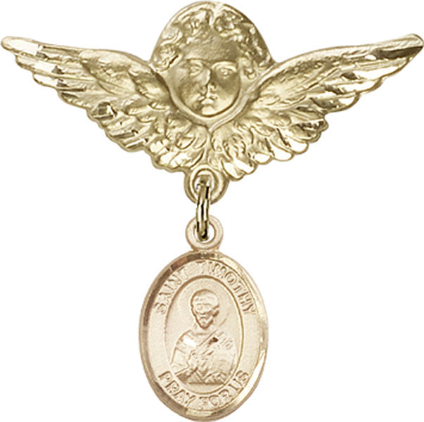 St. Timothy Charm and Angel with Larger Wings Badge Pin